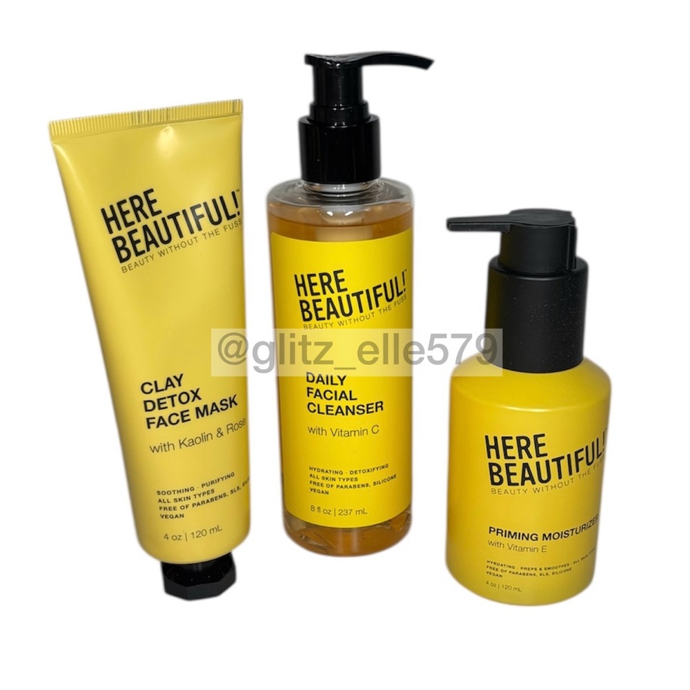 LOT OF 3 Here Beautiful! Skincare - Cleanser, Clay Mask, Moisturizer FULL SIZES